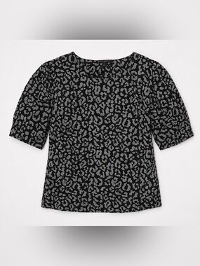 Banana Republic Black and Gray Leopard Print Short Puff Sleeve Top Size S